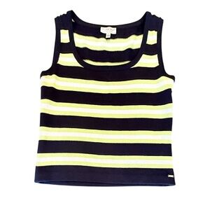St John Navy/White/Lime Green Striped Sleeveless Sweater Size Medium MSRP $300